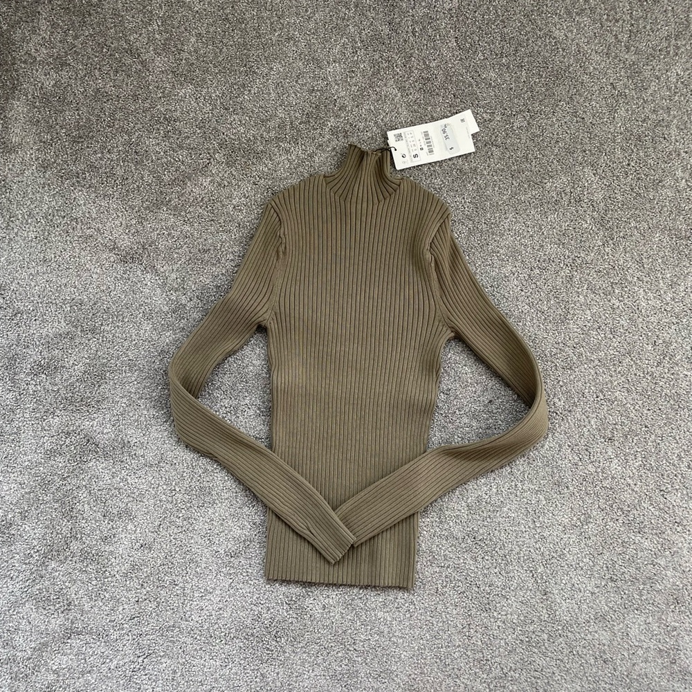 Zara Tan Cowl Neck Sweater with Ribbed Design